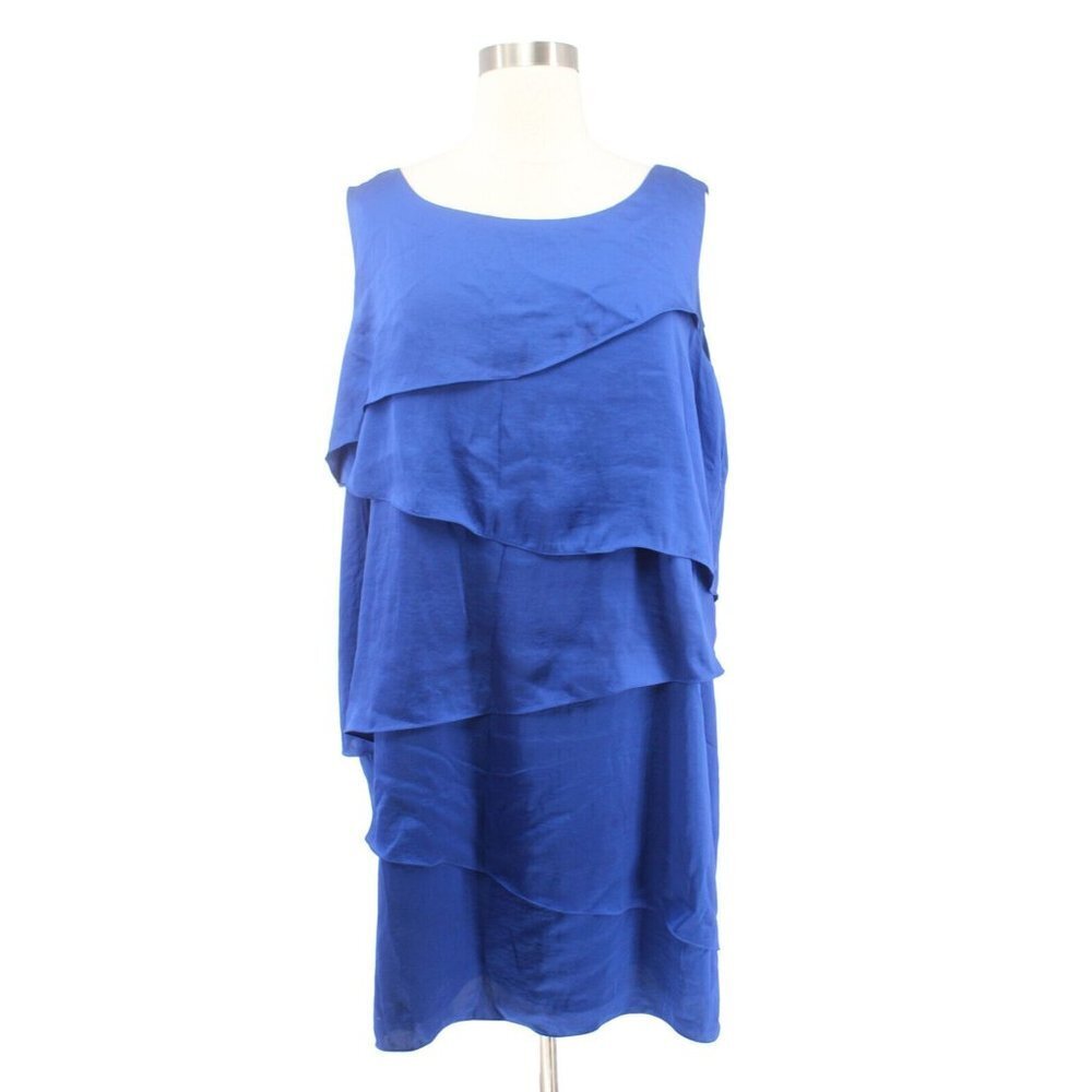 Vince Camuto Blue Satin Tiered Sleeveless Shift Dress Plus Size 24W